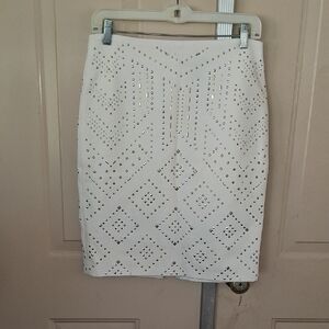 White House Black Market White Studded Pencil Skirt